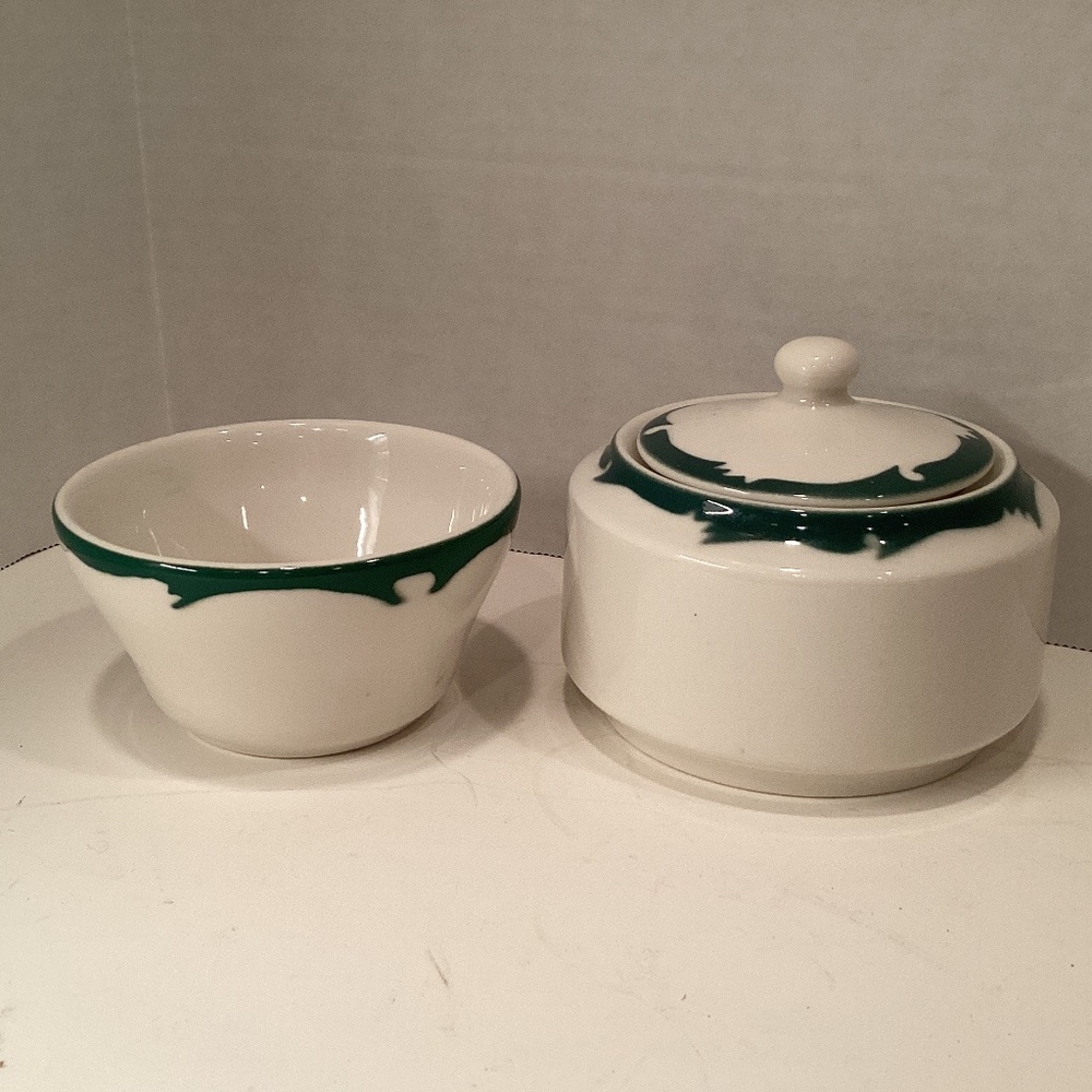 Buffalo China Greenwave or Wintergreen Pattern Sugar Bowls and One w/Lid